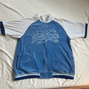 VTG South Pole Velour Full Zip Track Jacket Mens Size XXL Blue Hip Hop Baggy 90s